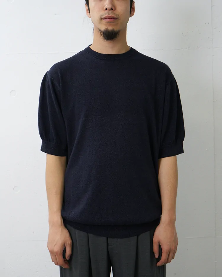 YAECA (MEN) / Silk Linen Knit Short Sleeve / NAVY