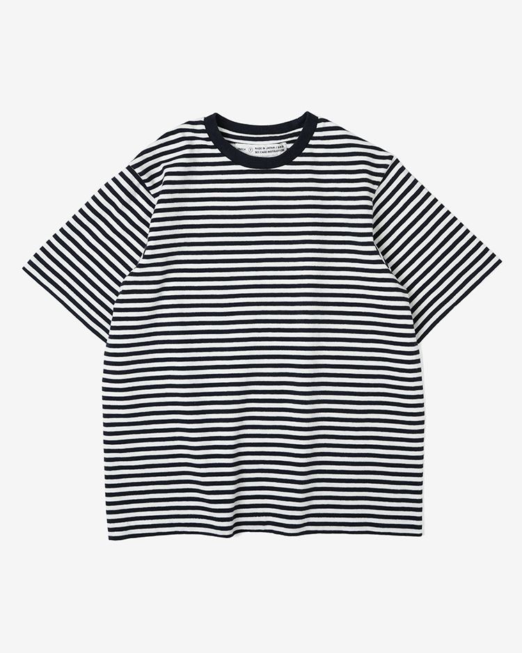 YAECA (WOMEN) / Slub Yarn T-Shirt / WHITE × NAVY