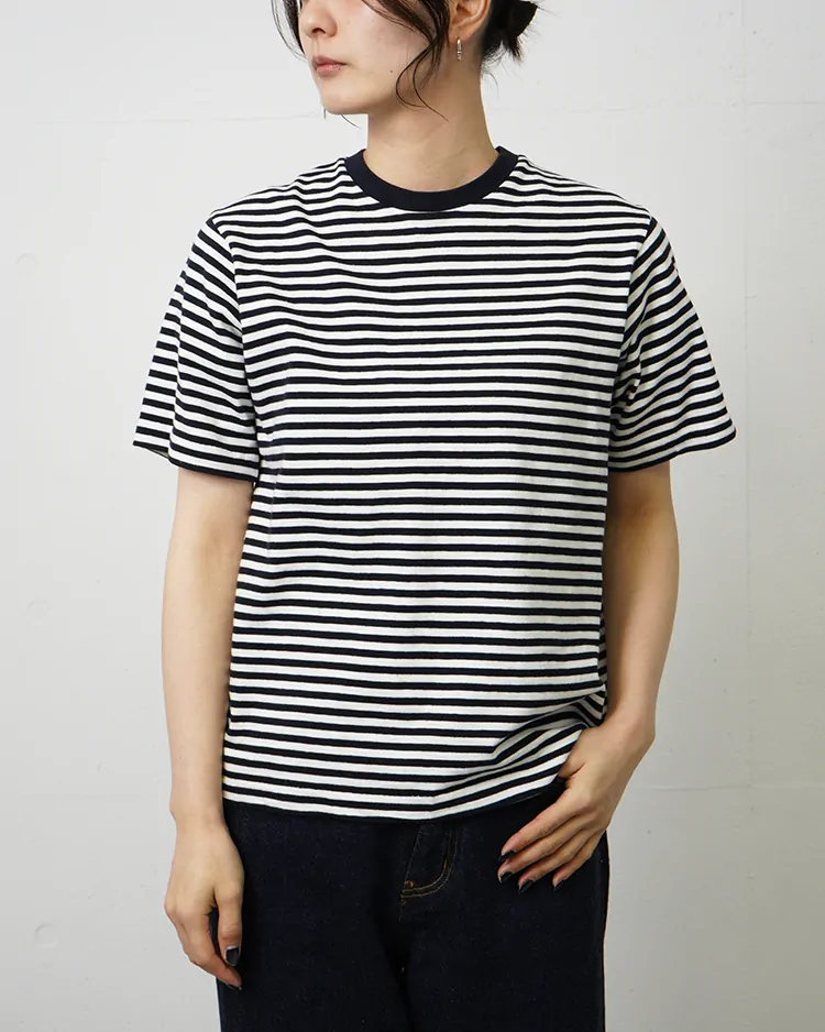 YAECA (WOMEN) / Slub Yarn T-Shirt / WHITE × NAVY