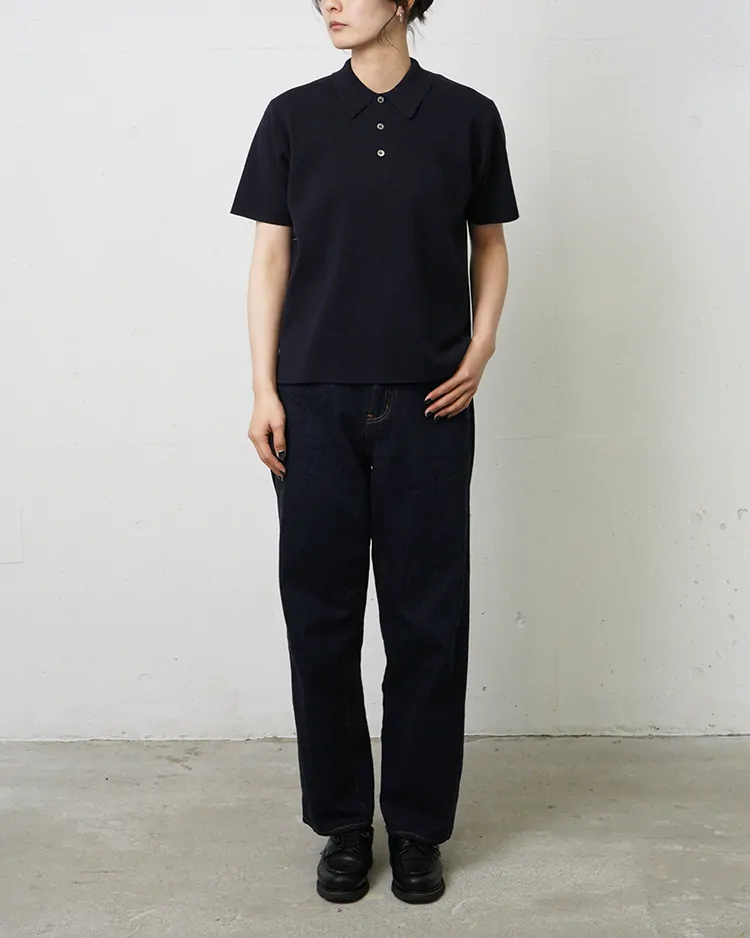 32G SMOOTH KNIT POLO SHORT SLEEVE / NAVY | BATONER (WOMEN