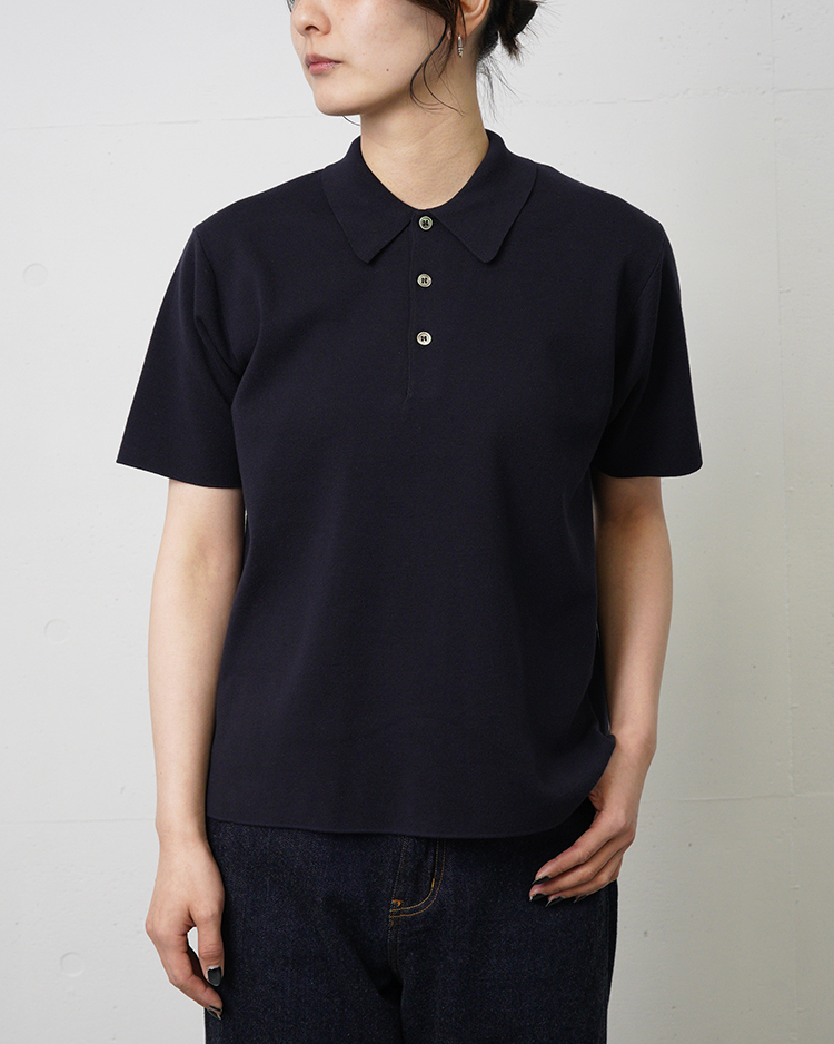 BATONER (WOMEN) / 32G SMOOTH KNIT POLO SHORT SLEEVE / NAVY
