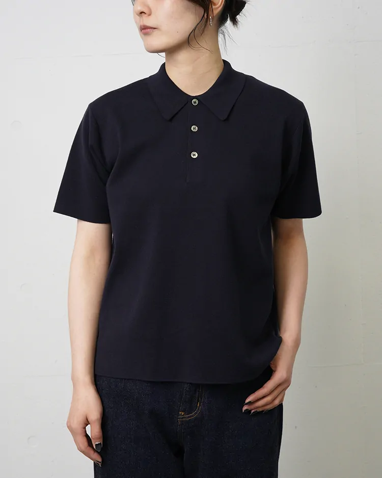 BATONER (WOMEN) / 32G SMOOTH KNIT POLO SHORT SLEEVE / NAVY