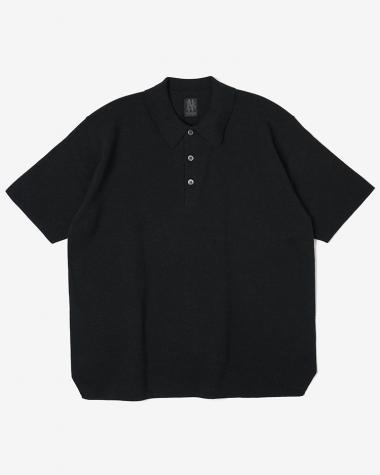  / 32G SMOOTH KNIT POLO SHORT SLEEVE / MELANGE BLACK