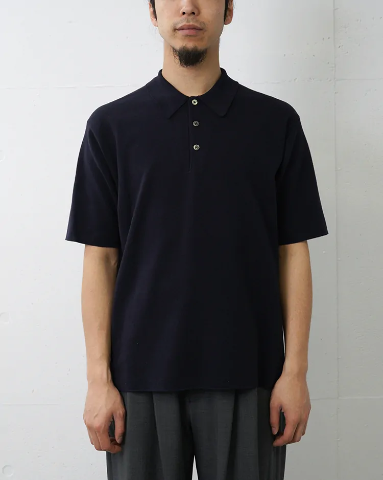 BATONER (MEN) / 32G SMOOTH KNIT POLO SHORT SLEEVE / NAVY