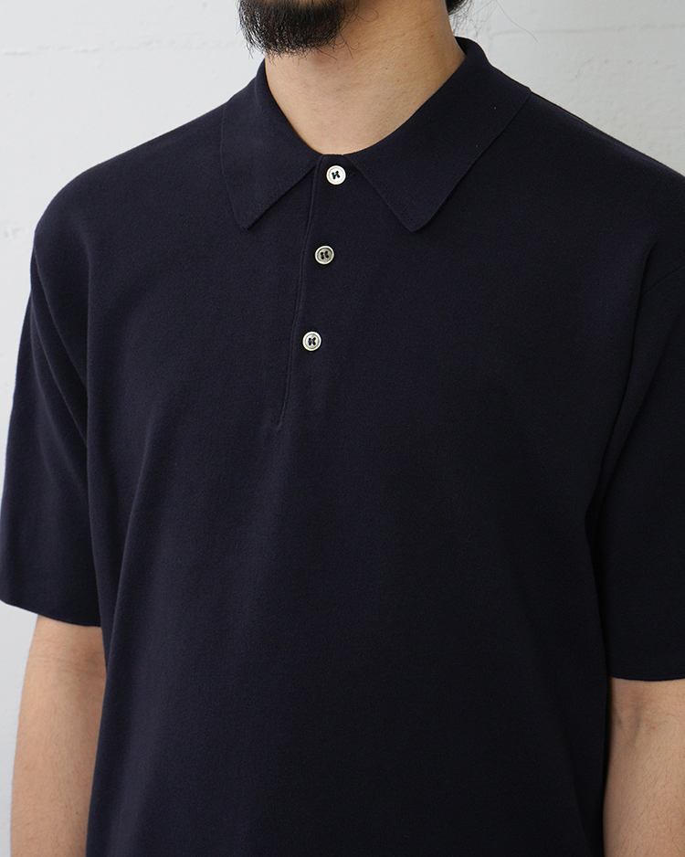 32G SMOOTH KNIT POLO SHORT SLEEVE / NAVY | BATONER (MEN)(バトナー