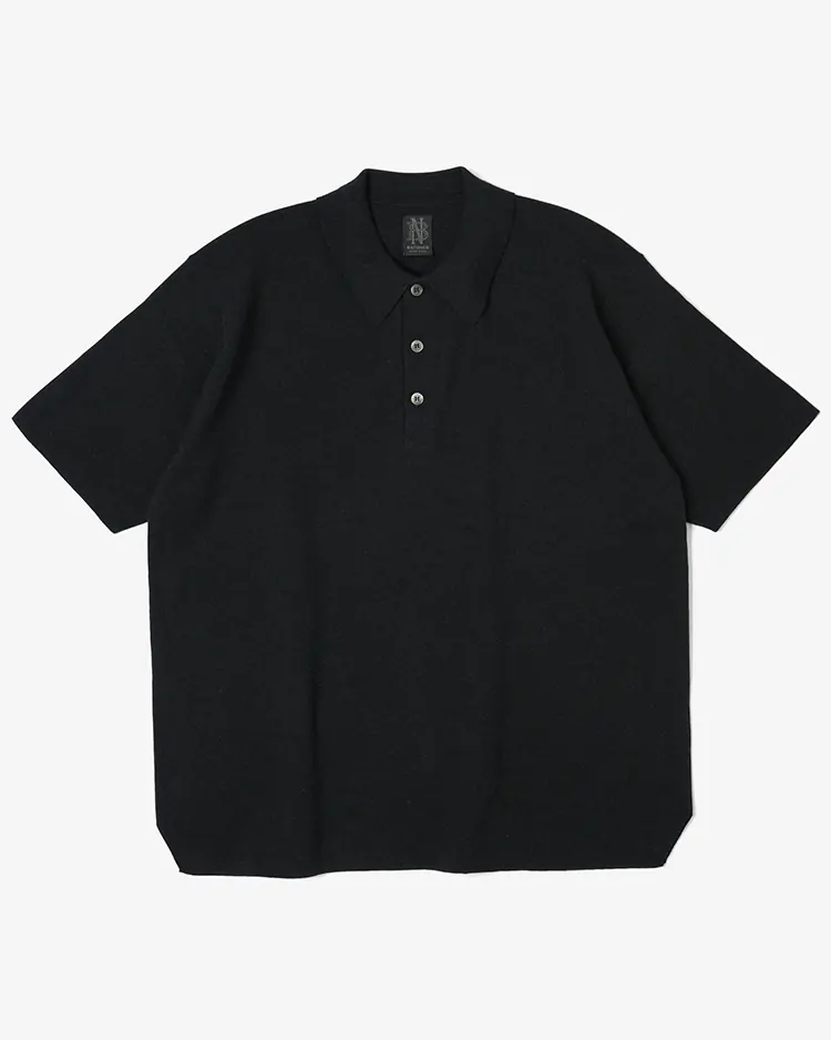 BATONER (MEN) / 32G SMOOTH KNIT POLO SHORT SLEEVE / MELANGE BLACK
