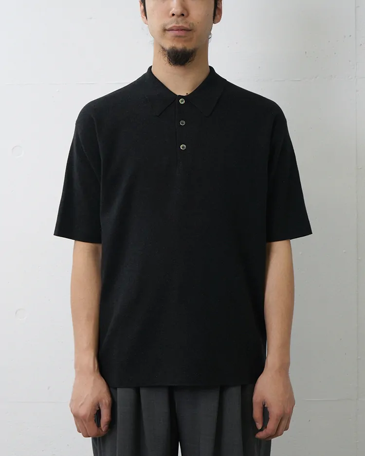 BATONER (MEN) / 32G SMOOTH KNIT POLO SHORT SLEEVE / MELANGE BLACK
