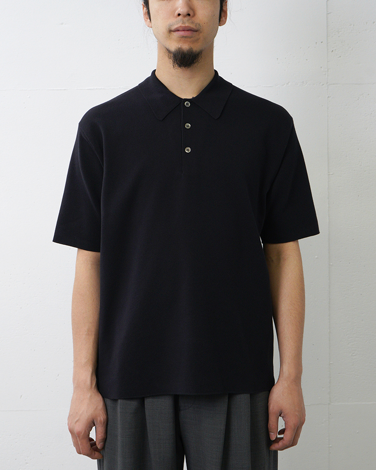 BATONER (MEN) / 32G SMOOTH KNIT POLO SHORT SLEEVE /BLACK