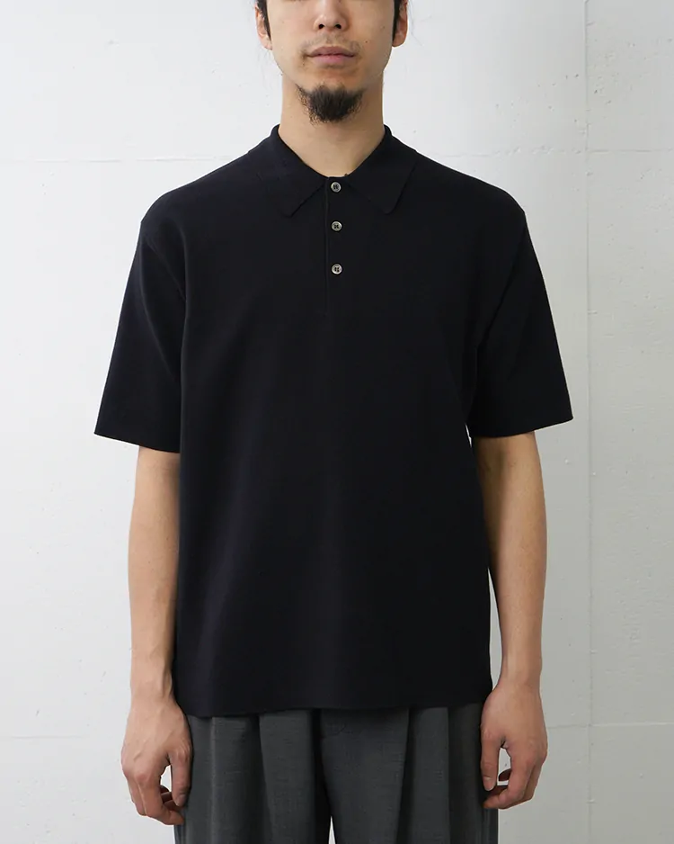 BATONER (MEN) / 32G SMOOTH KNIT POLO SHORT SLEEVE /BLACK