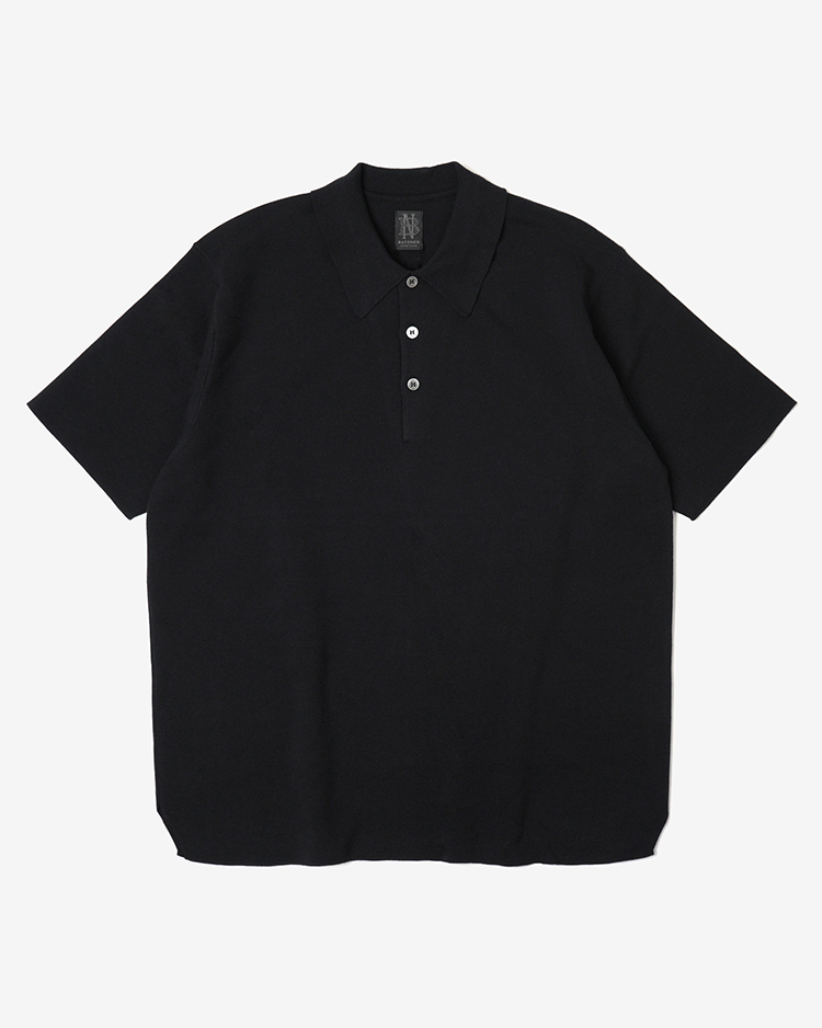BATONER (WOMEN) / 32G SMOOTH KNIT POLO SHORT SLEEVE / BLACK