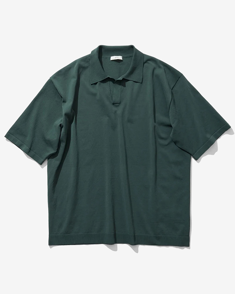 ATON (MEN) / FINE ICE COTTON SKIPPER POLO SWEATER / GREEN