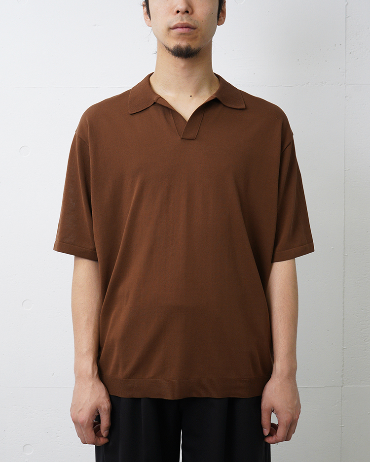 ATON (MEN) / FINE ICE COTTON SKIPPER POLO SWEATER / CAMEL