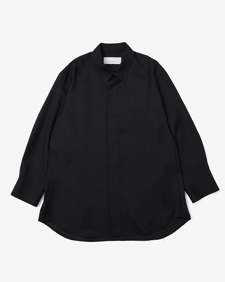 OVERCOAT / Oversized Light Wool Shirt / BLACK