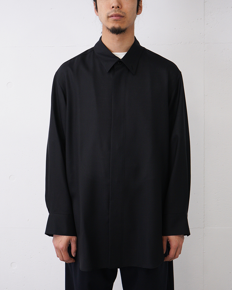 OVERCOAT / Oversized Light Wool Shirt / BLACK