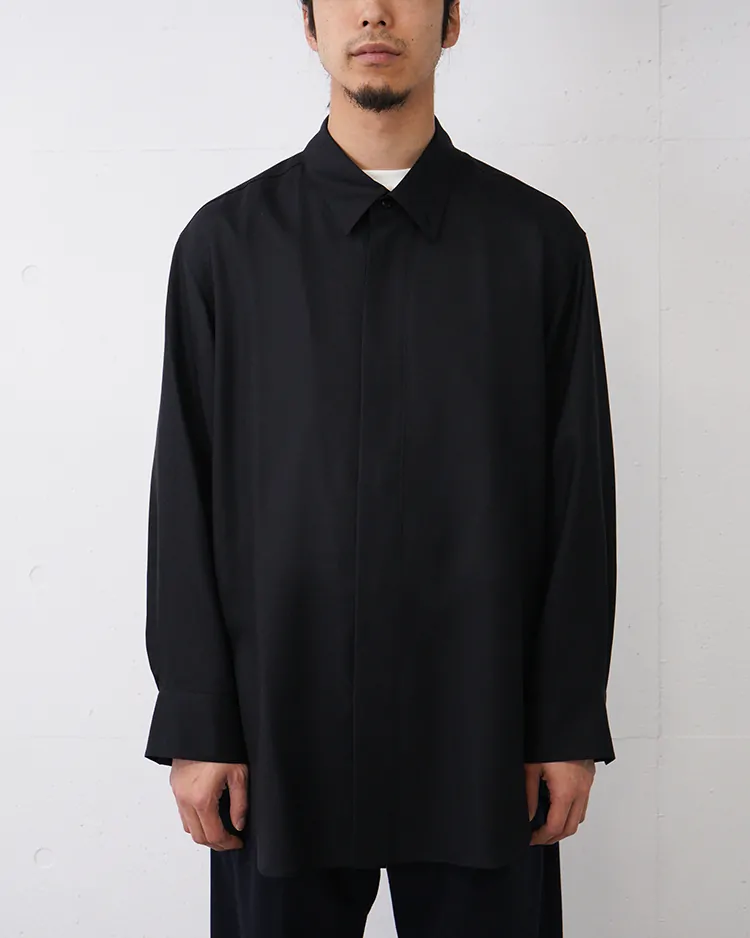 OVERCOAT / Oversized Light Wool Shirt / BLACK
