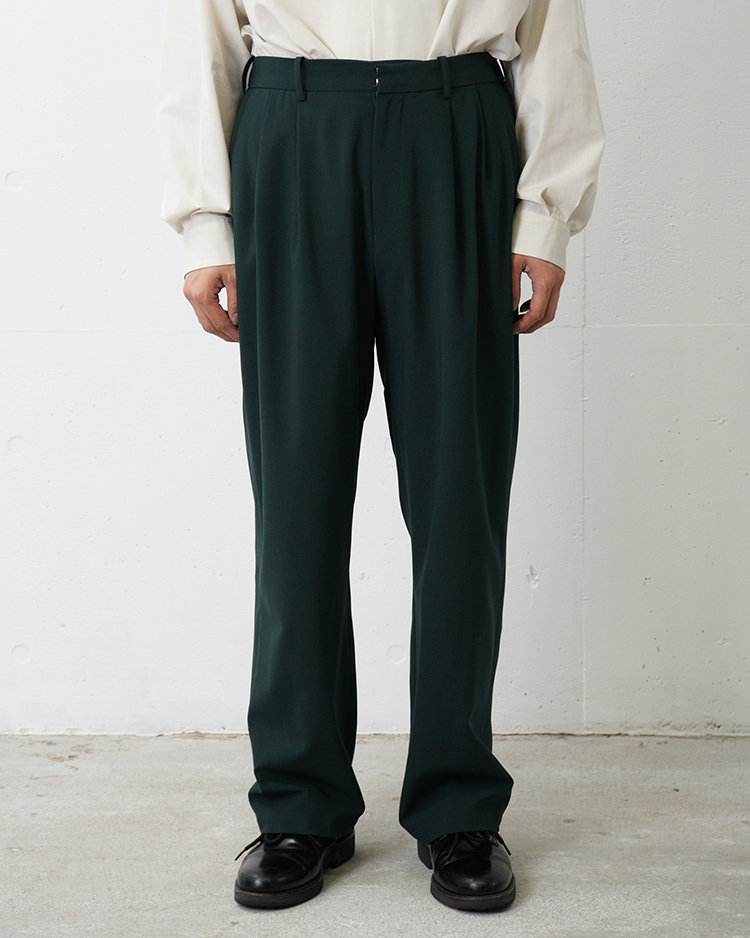 Dice&Dice / WOOL TWO-TUCK WIDE EASY SLACKS  / DARK TEAL		