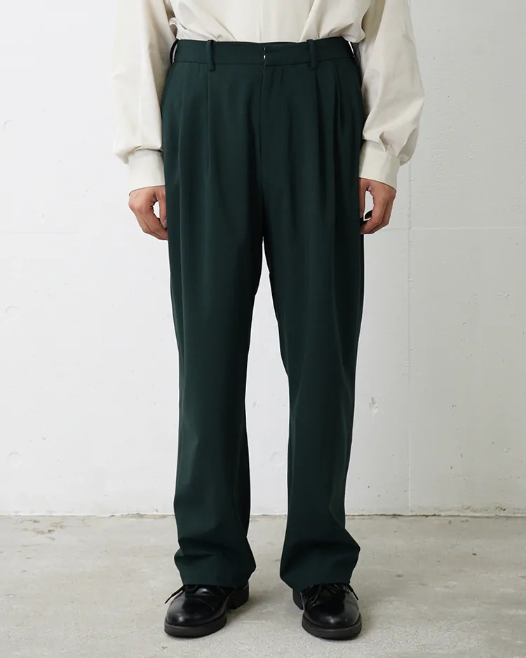 Dice&Dice / WOOL TWO-TUCK WIDE EASY SLACKS  / DARK TEAL		