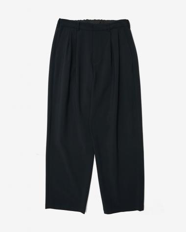  / WOOL TWO-TUCK WIDE EASY SLACKS  / DARK NAVY