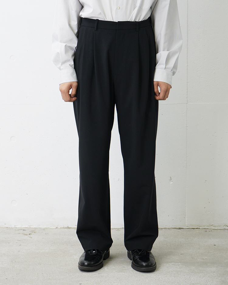 Dice&Dice / WOOL TWO-TUCK WIDE EASY SLACKS  / BLACK
