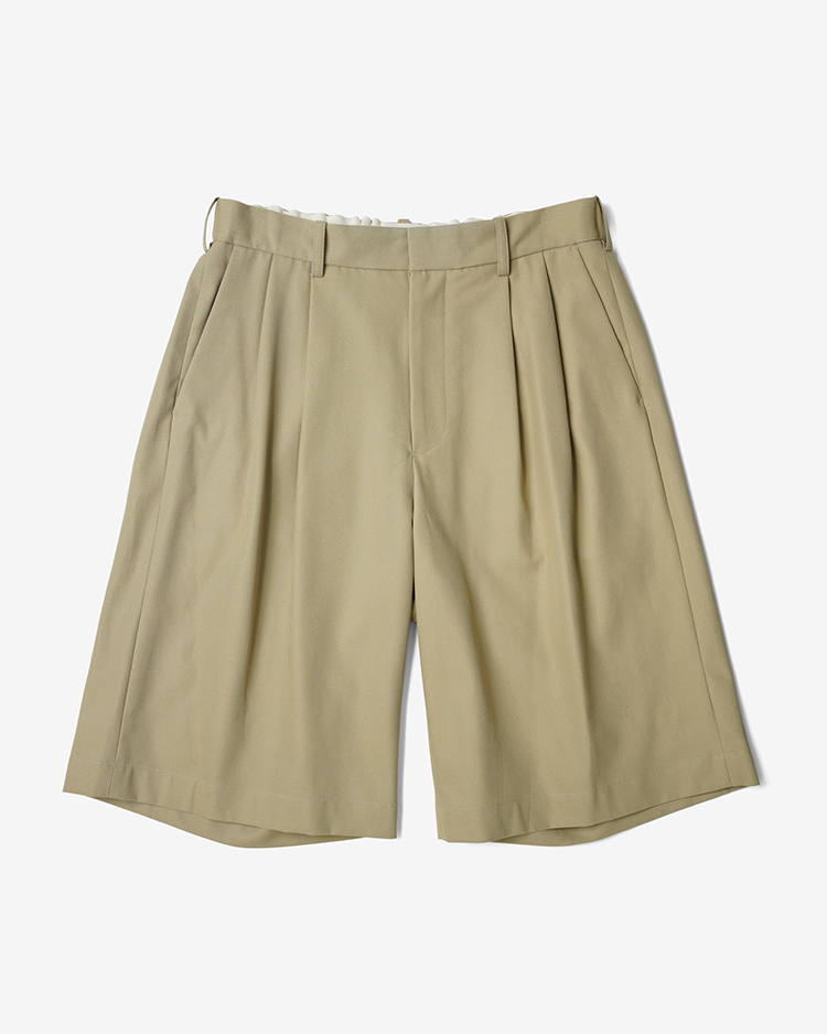 Dice&Dice / HIGH TWIST COTTON TWILL TWO-TUCK WIDE EASY SHORTS / BEIGE		
