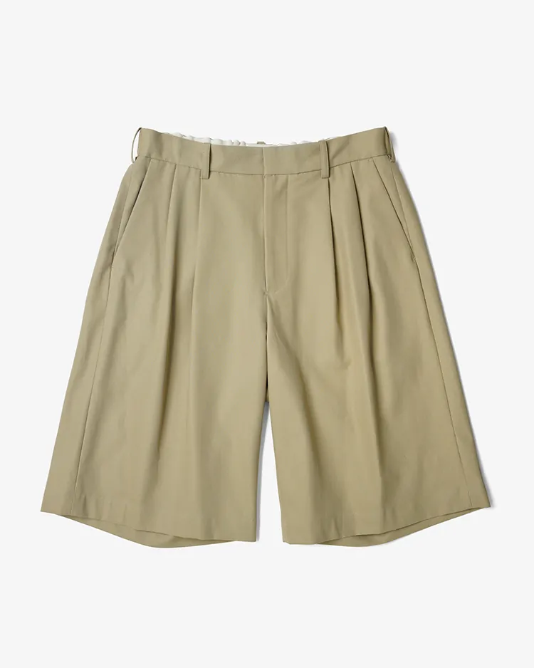 Dice&Dice / HIGH TWIST COTTON TWILL TWO-TUCK WIDE EASY SHORTS / BEIGE		