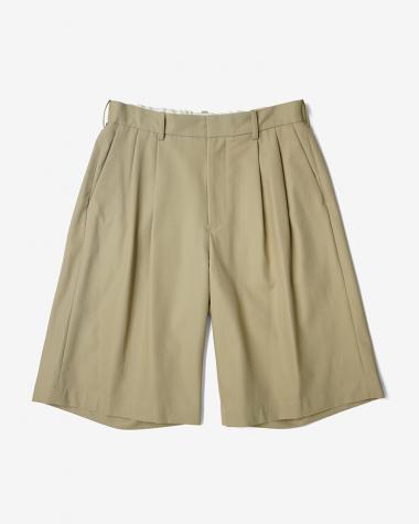  / HIGH TWIST COTTON TWILL TWO-TUCK WIDE EASY SHORTS / BEIGE		