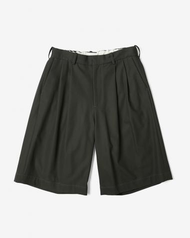  / HIGH TWIST COTTON TWILL TWO-TUCK WIDE EASY SHORTS / DARK CHARCOAL		