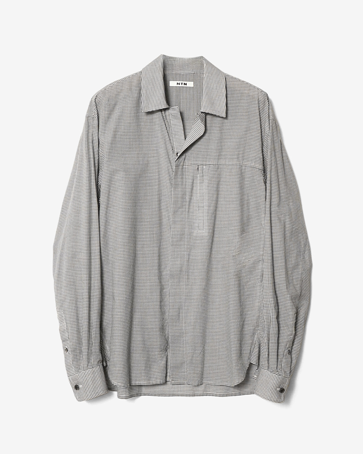 COTTON SILK GINGHAM CHECK ZIP OPEN SHIRT / WHITE×BLACK | NTN