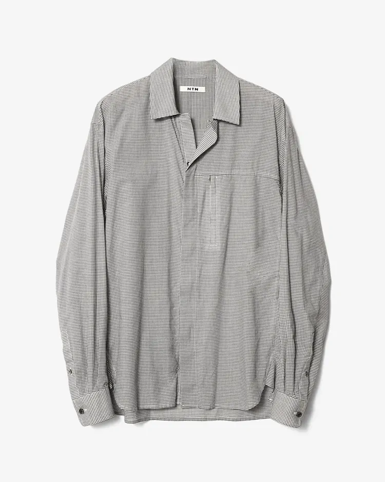 NTN / COTTON SILK GINGHAM CHECK ZIP OPEN SHIRT / WHITE×BLACK