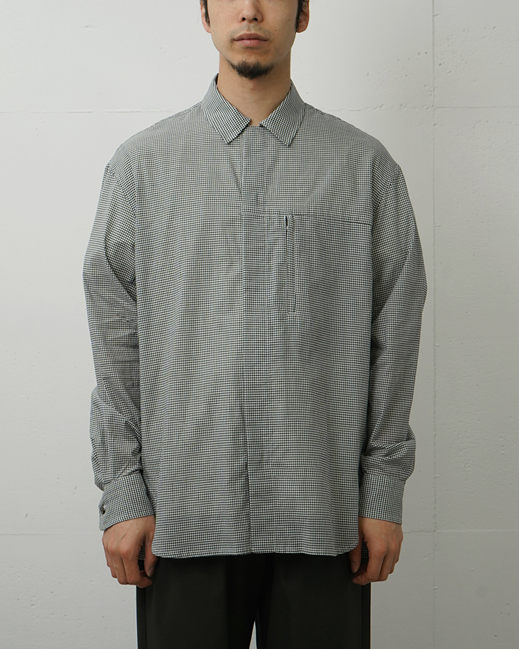 COTTON SILK GINGHAM CHECK ZIP OPEN SHIRT / WHITE×BLACK | NTN