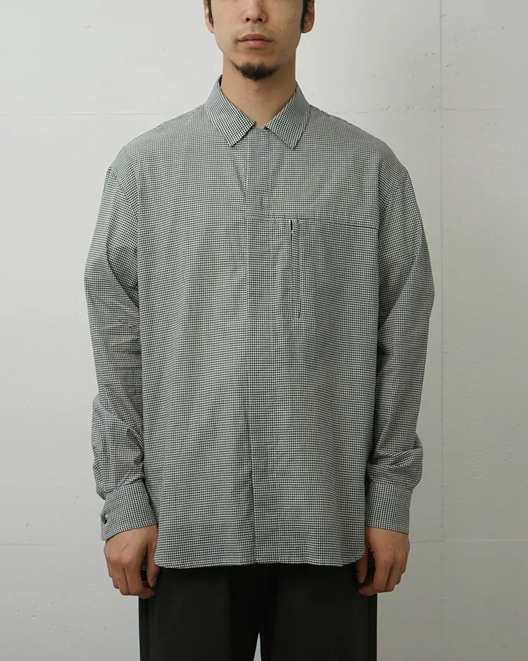 NTN / COTTON SILK GINGHAM CHECK ZIP OPEN SHIRT / WHITE×BLACK