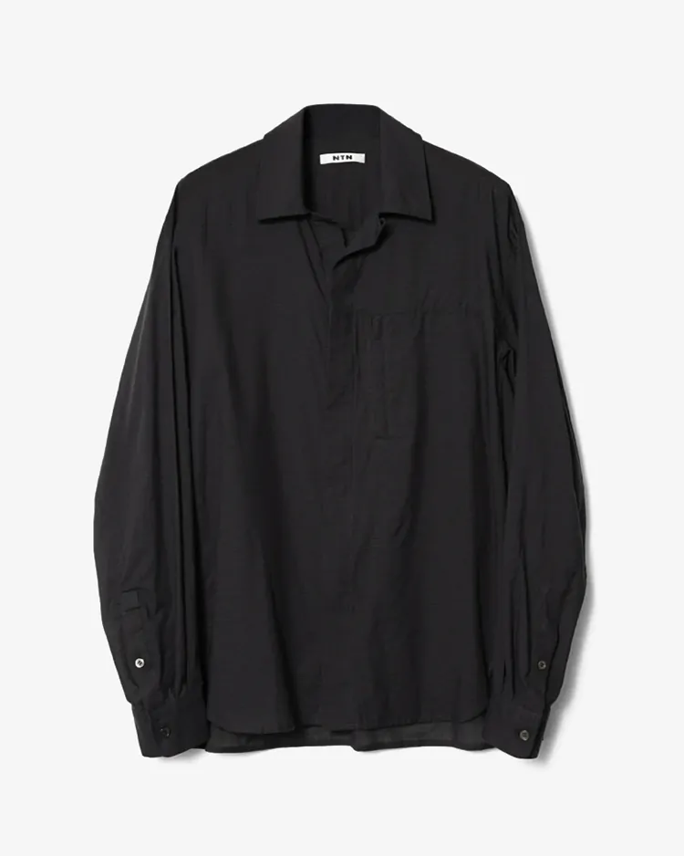 NTN / COTTON SILK GINGHAM CHECK ZIP OPEN SHIRT / NAVY×BLACK