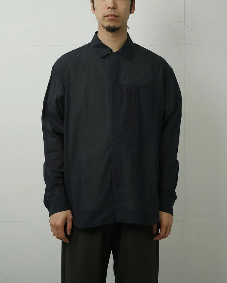 NTN / COTTON SILK GINGHAM CHECK ZIP OPEN SHIRT / NAVY×BLACK