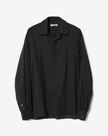 NTN / COTTON SILK GINGHAM CHECK ZIP OPEN SHIRT / NAVY×BLACK
