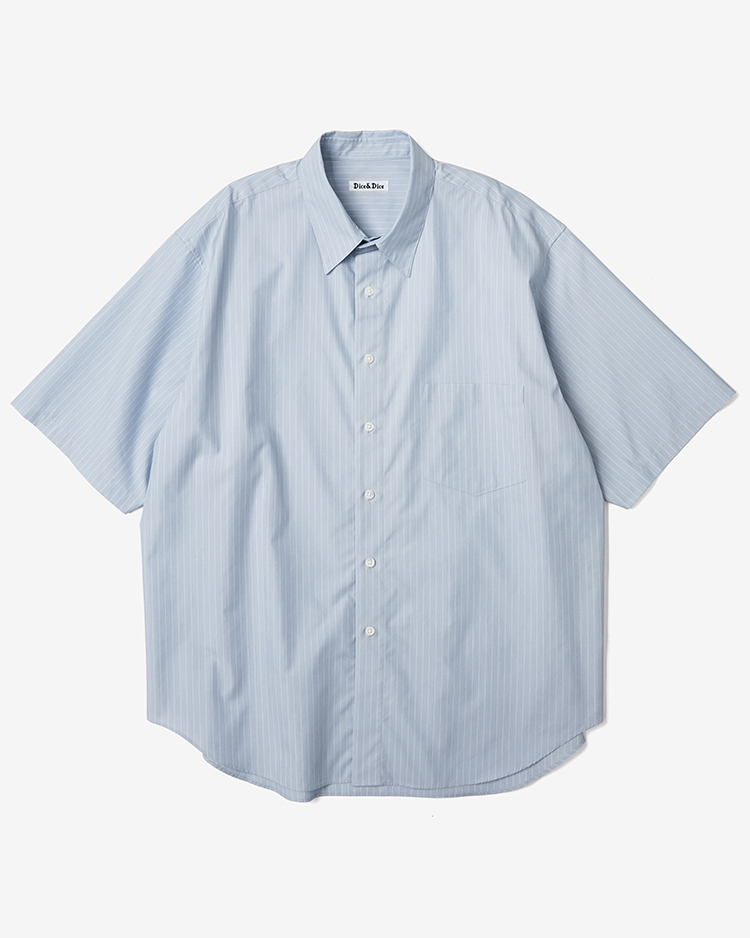 Dice&Dice / COTTON BROAD STRIPE REGULAR COLLAR S/S SHIRT/ BLUE STRIPE