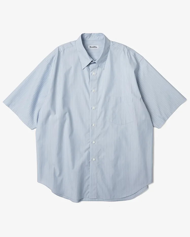 Dice&Dice / COTTON BROAD STRIPE REGULAR COLLAR S/S SHIRT/ BLUE STRIPE