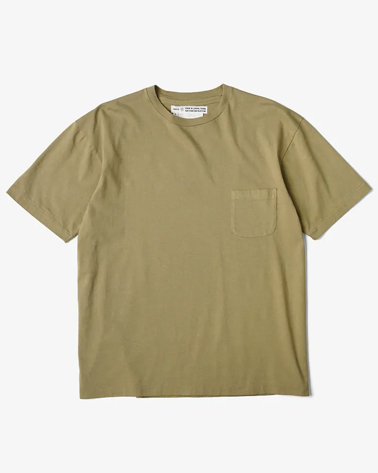 YAECA (MEN) / Compact Fit Densely Knit T-Shirt with Pocket / KHAKI