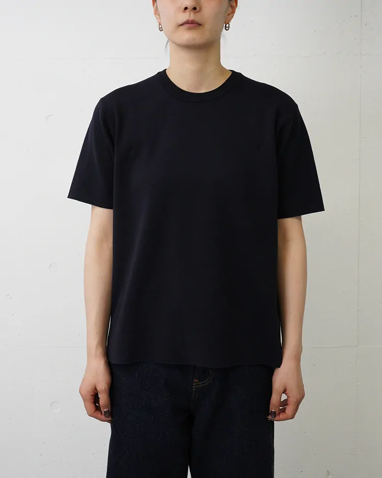 BATONER (WOMEN) / 32G SMOOTH KNIT T-SHIRT / NAVY
