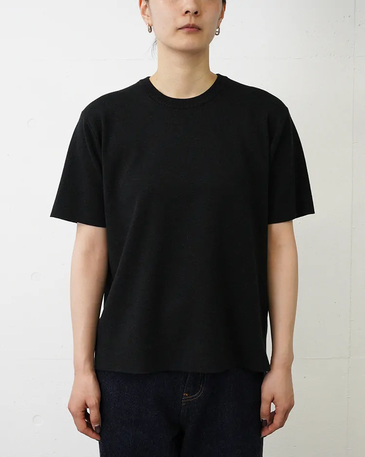 BATONER (WOMEN) / 32G SMOOTH KNIT T-SHIRT / MELANGE BLACK