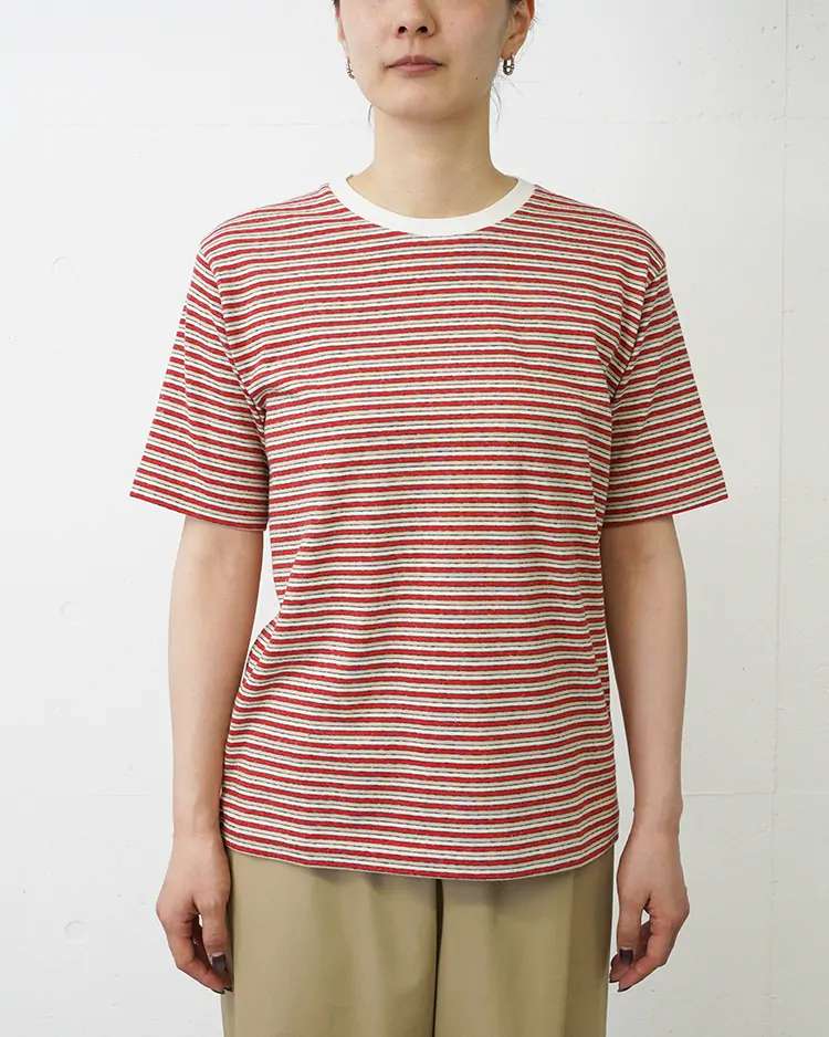 BATONER (WOMEN) / OCHIWATA BORDER T-SHIRT / WHITE×RED