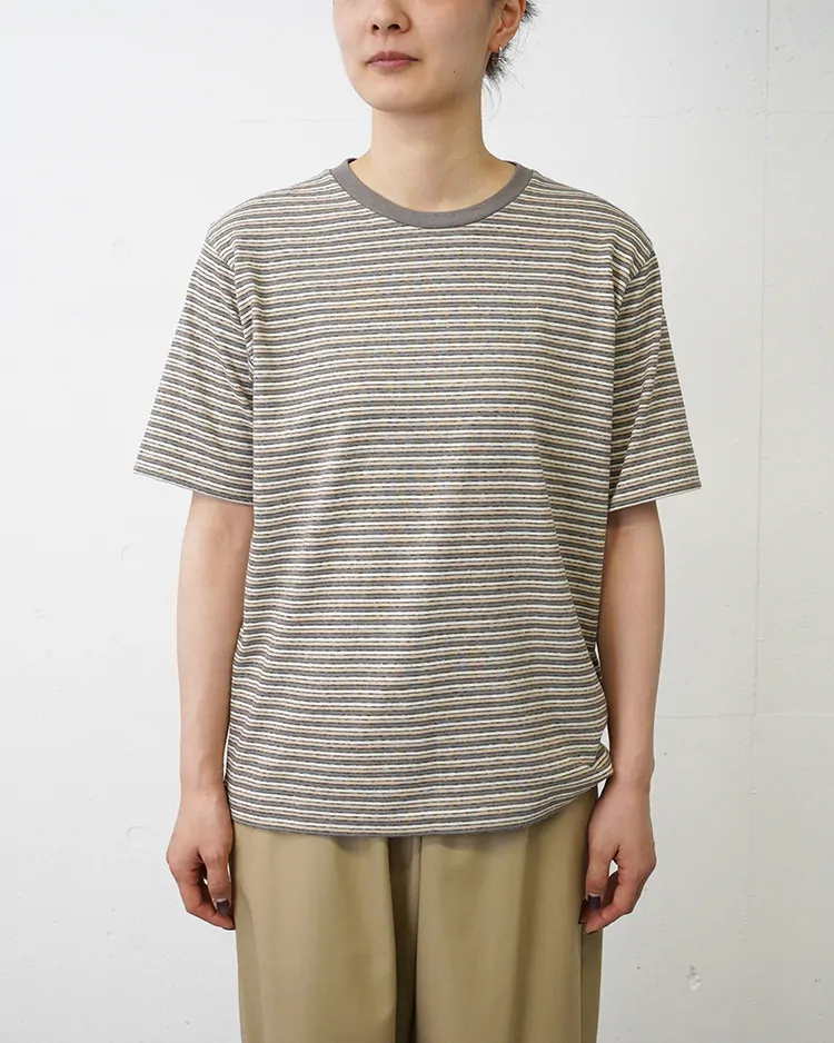 BATONER (WOMEN) / OCHIWATA BORDER T-SHIRT / GRAY×ECRU