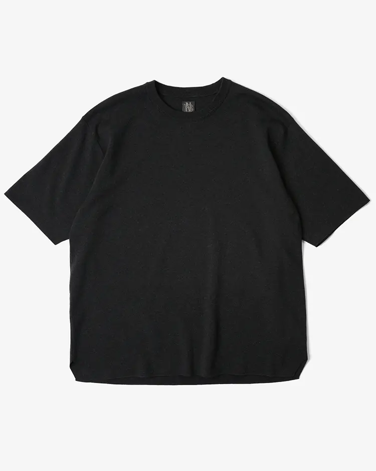 BATONER (MEN) / 32G SMOOTH KNIT T-SHIRT / MELANGE BLACK 