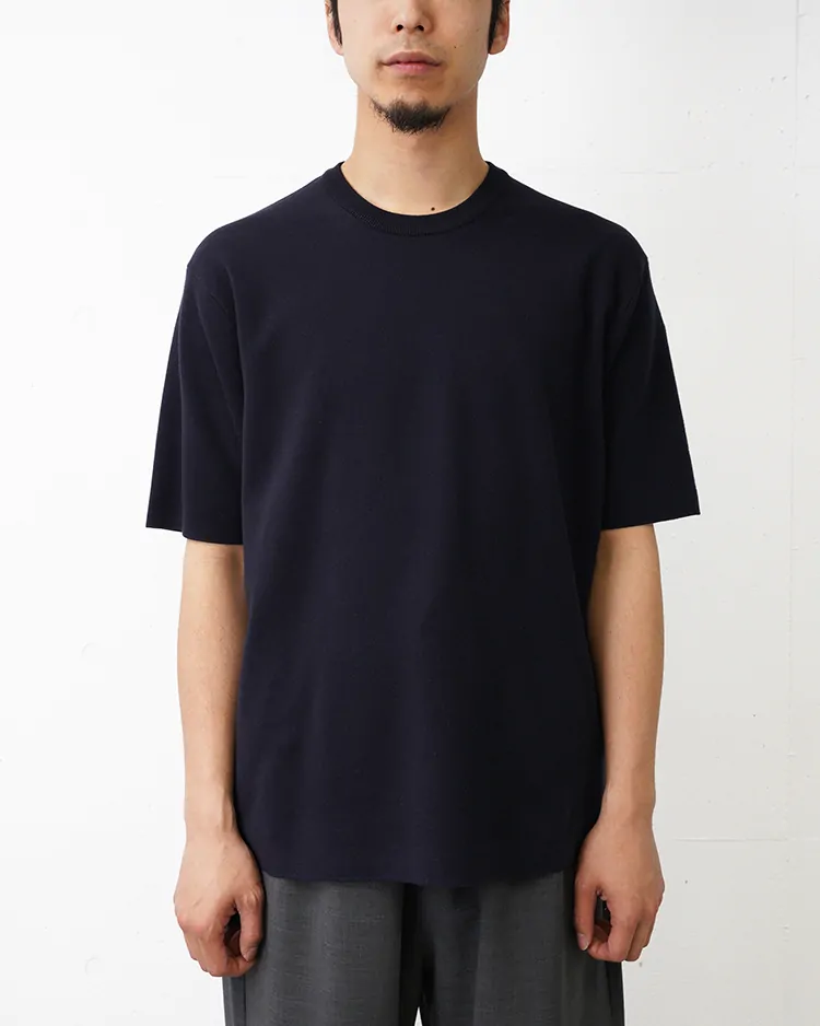BATONER (MEN) / 32G SMOOTH KNIT T-SHIRT / NAVY