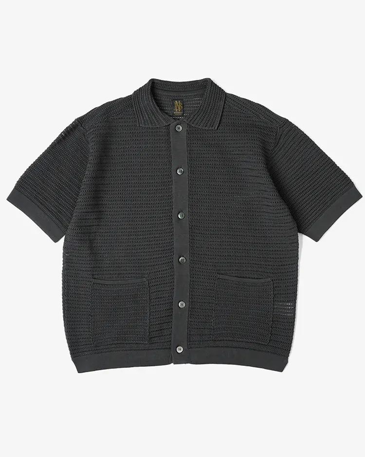 BATONER (MEN) / SUMMER KNIT POLO CARDIGAN SHORT SLEEVE / CHARCOAL