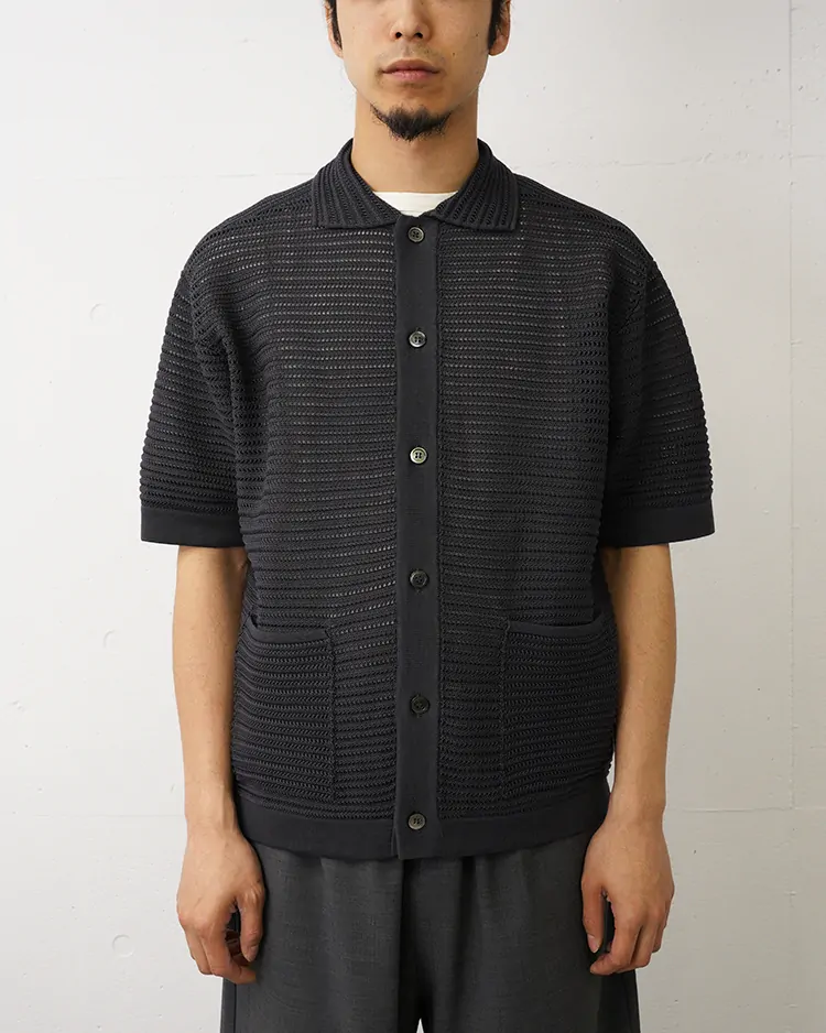 BATONER (MEN) / SUMMER KNIT POLO CARDIGAN SHORT SLEEVE / CHARCOAL