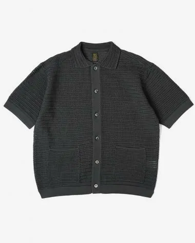 BATONER (MEN) / SUMMER KNIT POLO CARDIGAN SHORT SLEEVE / CHARCOAL