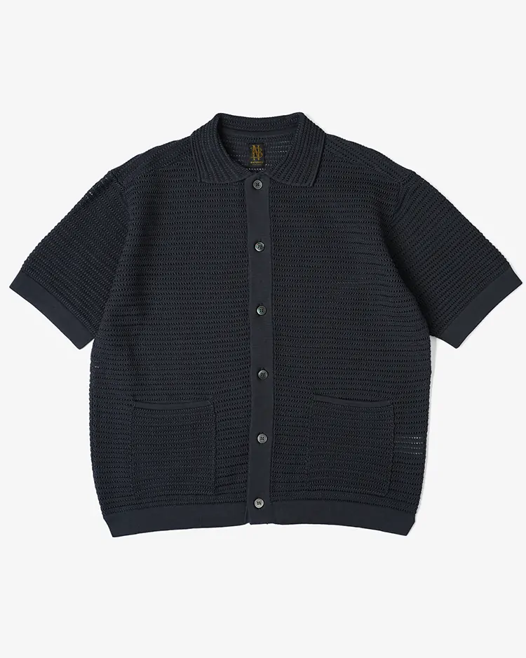 BATONER (MEN) / SUMMER KNIT POLO CARDIGAN SHORT SLEEVE / NAVY