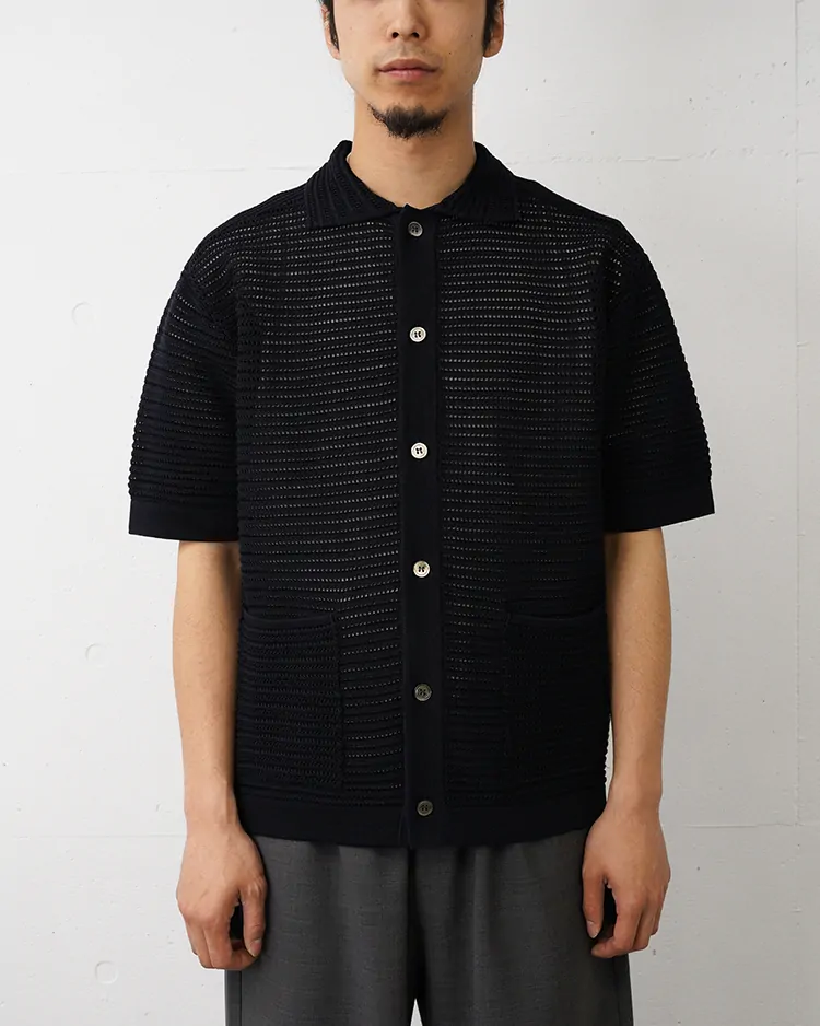 BATONER (MEN) / SUMMER KNIT POLO CARDIGAN SHORT SLEEVE / NAVY