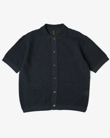BATONER (MEN) / SUMMER KNIT POLO CARDIGAN SHORT SLEEVE / NAVY