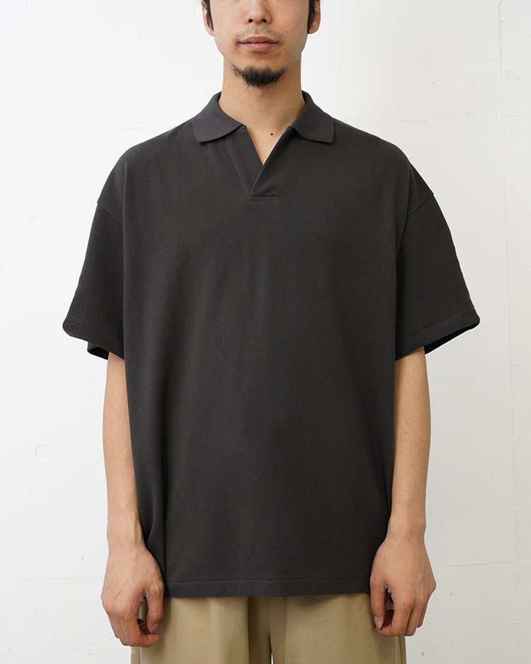 Graphpaper (MEN) / Cotton Pique Jersey S/S Skipper Polo / CHARCOAL